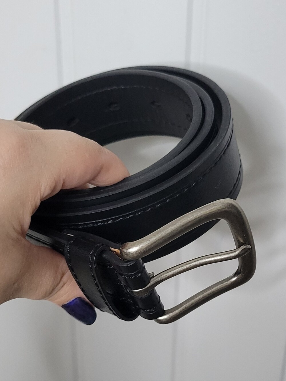 Goodfellow Black Leather Men's Belt with Brushed Metal Buckle